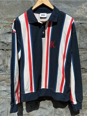 Krost X Nautica Rugby Shirt Mens Medium Long Sleeve Portugal Striped Yacht Sail